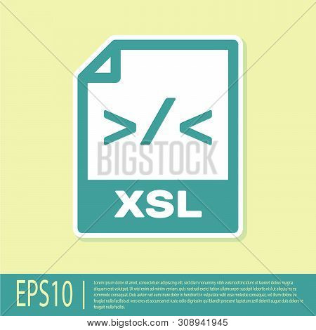 Green Xsl File Document Icon. Download Xsl Button Icon Isolated On Yellow Background. Excel File Sym