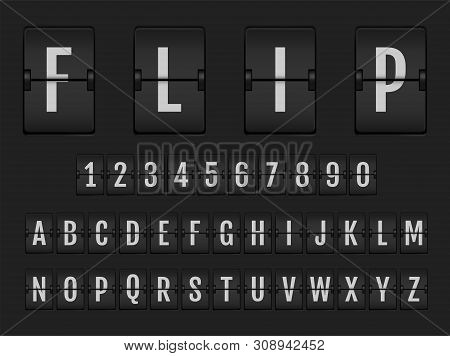 Flip Countdown Digital Calendar Clock Numbers And Letters. Vector Alphabet, Font, Airport Board Arri