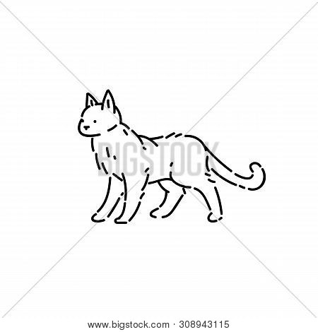 Homeless Cat Pet Line Art Style Character Vector Black White Sketch Isolated Illustration.