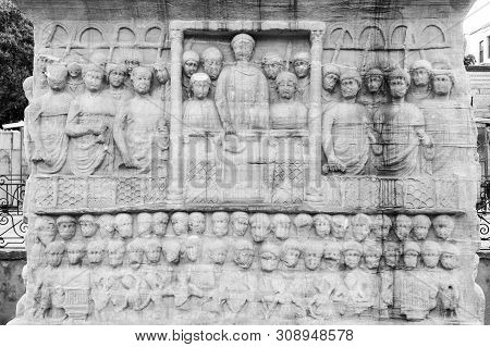 Base Of The Obelisk Of Theodosius. The Obelisk Is The Ancient Egyptian Obelisk In The Hippodrome Of 