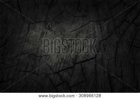 Black Wooden Wall Background, Texture Of Dark Bark Wood With Old Natural Pattern For Design Art Work
