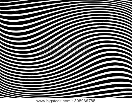 Abstract Pattern. Texture With Wavy, Curves Lines. Optical Art Background. Wave Design Black And Whi