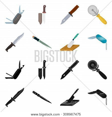 Vector Illustration Of Knife And Cut Sign. Collection Of Knife And Flat Stock Vector Illustration.