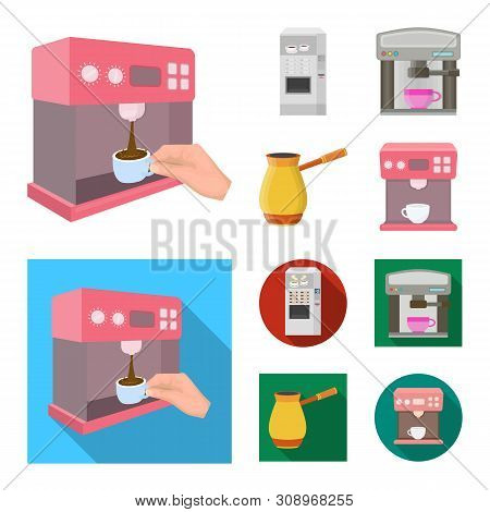 Vector Illustration Of Coffee And Machine Sign. Set Of Coffee And Kitchen Stock Symbol For Web.