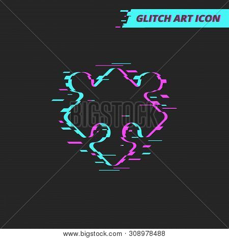 Black Background Puzzle Vector Icon In Glitch Art