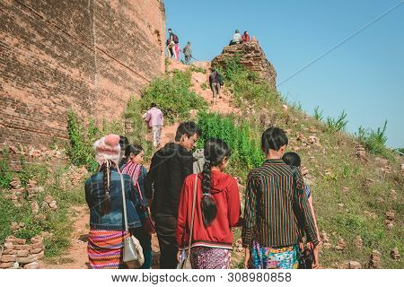 Mingun-myanmar, January 20, 2019 : Unidentified Tourists Come To Visit And Take Photographys At The