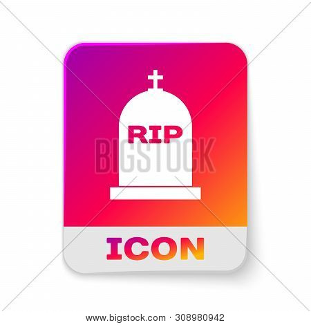 White Tombstone With Rip Written On It Icon Isolated On White Background. Grave Icon. Rectangle Colo