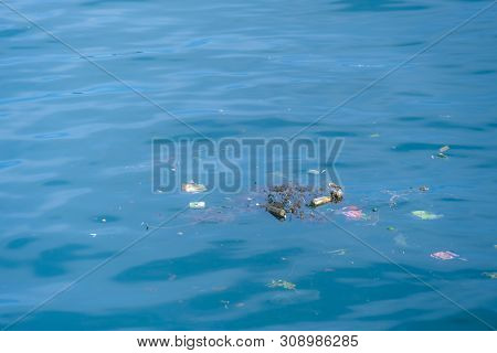 Trash, Plastic, Garbage, Bottle... Environmental Pollution On The Beach. Royalty High-quality Free S