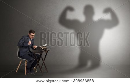 Little hard worker afraid of scary monster shadow