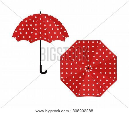 Umbrella Red With Polka Dot On White Background