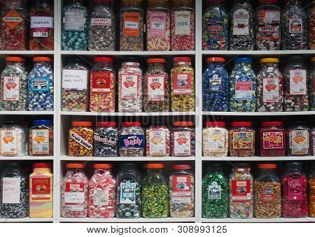 Southport, Merseyside, United Kingdom - 28 June 2019: Jars Of Old Fashioned Traditional British Swee