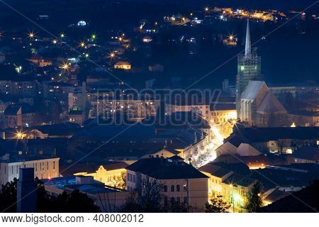 City Of Dej view from the hill at blue hour - Romania