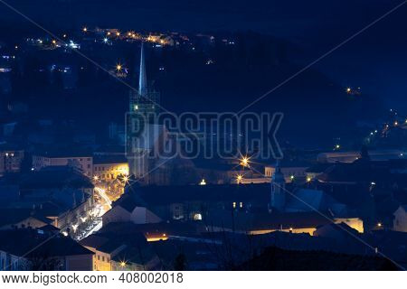 City Of Dej view from the hill at blue hour - Romania
