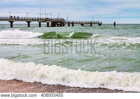 Pier On The Baltic Sea Coast In Goehren On The Island Ruegen, Germany.