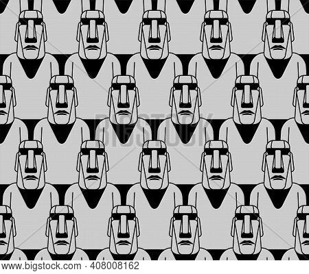 Moai Pattern Seamless. Easter Island Idol Background. Ancient Statues. Vector Texture