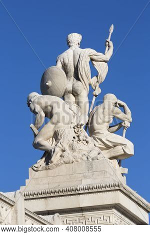 Rome, Italy - October 8, 2020: Sculpture Allegory Of Force By Augusto Rivalta, Victor Emmanuel Ii Mo