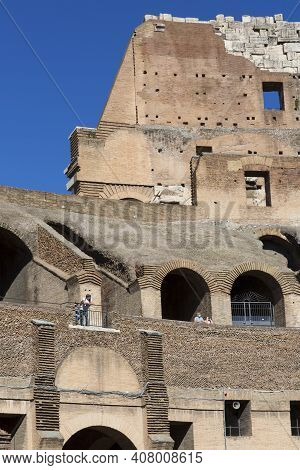 Rome, Italy - October 8, 2020: Colosseum, 1st Century Antique, Oval Amphitheatre In The Centre Of Th
