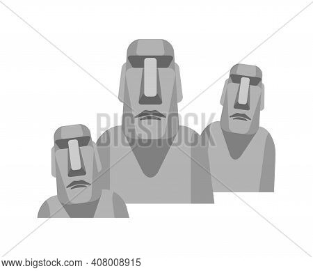 Easter Island Idol Isolated. Moai Ancient Statues. Vector Illustration