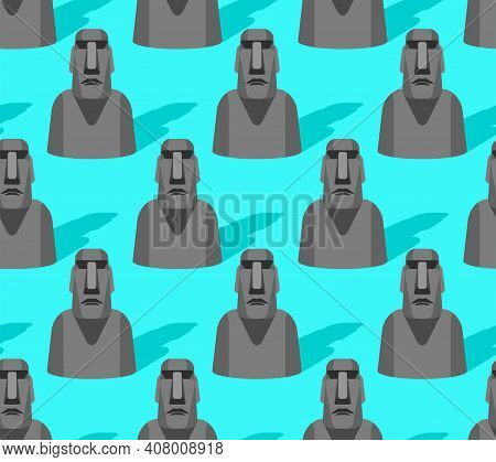 Moai Pattern Seamless. Easter Island Idol Background. Ancient Statues. Vector Texture