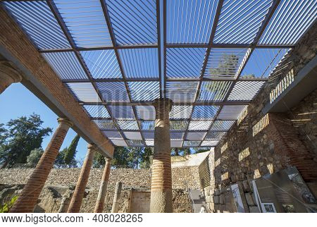 Peristyle Of Merida Roman Theatre. One Of The Largest And Most Extensive Archaeological Sites In Eur