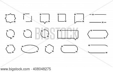 Quote Icon Set. Quotemark Outline, Speech Marks, Inverted Commas Or Talking Mark Collection. Frame. 