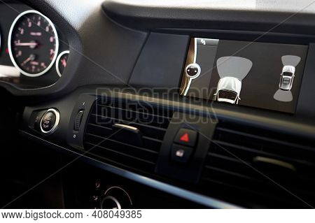 Grodno, Belarus - June 2020: Bmw X3 Ii F25 Xdrive Premium Car Interior Backup Parking Assistant Syst