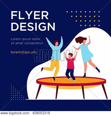 Happy Friends Jumping On Trampoline Flat Vector Illustration. Cartoon People Having Fun And Bouncing