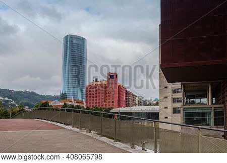 Landscape On The Banks Of The Nervion River In Downtown Bilbao, Spain