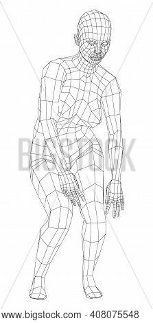 Wireframe Ballerina Or Dancer In Dance Pose. Vector 3d Rendering