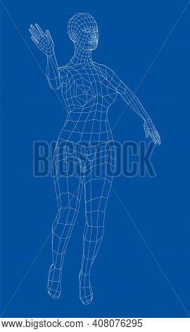 Wireframe Ballerina Or Dancer In Dance Pose. Female Dancing Salsa. Vector 3d Rendering