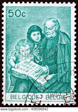 Belgium - Circa 1965: A Stamp Printed In Belgium Shows Sir Rowland Hill As Philatelist, Circa 1965