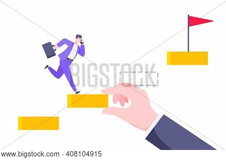 Business Mentor Helps To Improve Career And Holding Stairs Stepr Vector Illustration. Mentorship, Up