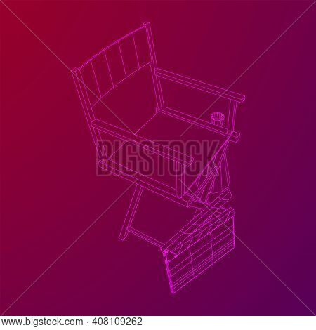 Director Movie Workplace Chair. Wireframe Low Poly Mesh Vector Illustration