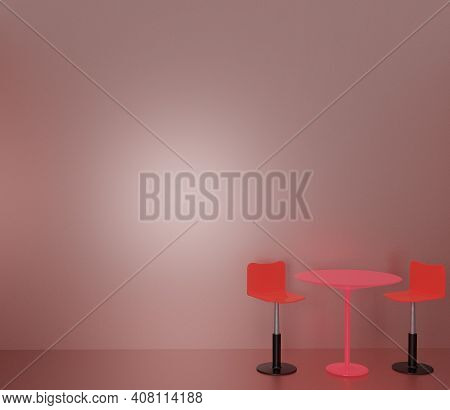 3d Rendering Valentines Day Background Mock Up, Shape, Chair, Table. Pink, Red, Silver And White Col