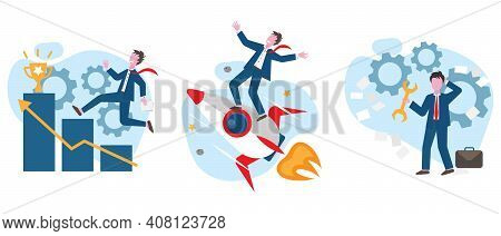 Success Achievement Flat Vector Concept Illustration. Career Development, Setting Goals, Career Prom