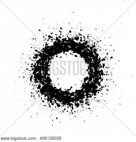 Round Frame With Empty Space For Your Text. Frame Made Of Ink Spots, Splashes, Flecks, Dots, Speckle