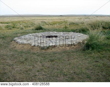Autumn Steppes And Hills Of Khakasia Sacrificial Place, Salbyk Mound