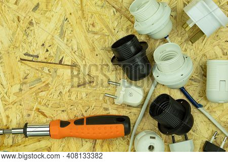 Installation Of Electrical Wiring And Connection Of Sockets And Plugs To Wires. Electrical Objects A