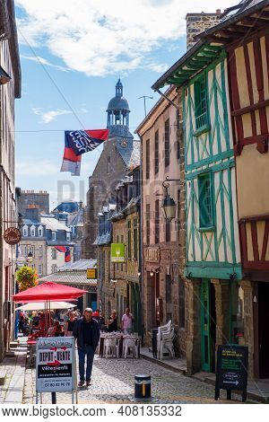 Saint-brieuc, France - August 24, 2019: Residents Of The City And Tourists Relax In Cafe And On Terr