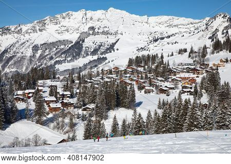 Winter in the swiss alps, Arvenbuel village near Amden canton of St. Gallen in , Switzerland