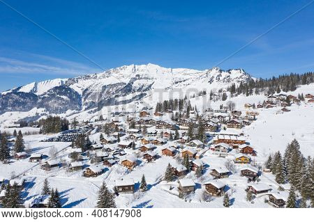 Winter in the swiss alps, Arvenbuel village near Amden canton of St. Gallen in , Switzerland