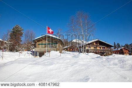Winter in the swiss alps, Arvenbuel village near Amden canton of St. Gallen in , Switzerland