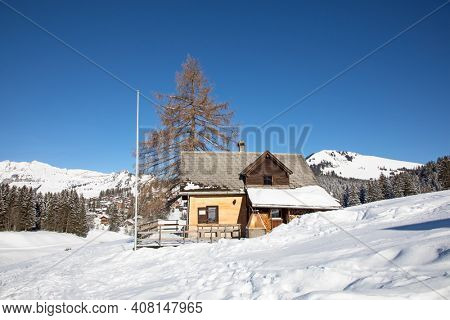 Winter in the swiss alps, Arvenbuel village near Amden canton of St. Gallen in , Switzerland