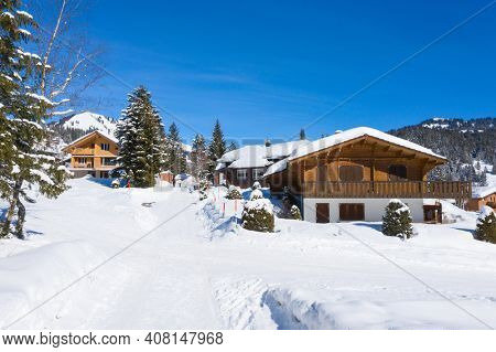 Winter in the swiss alps, Arvenbuel village near Amden canton of St. Gallen in , Switzerland