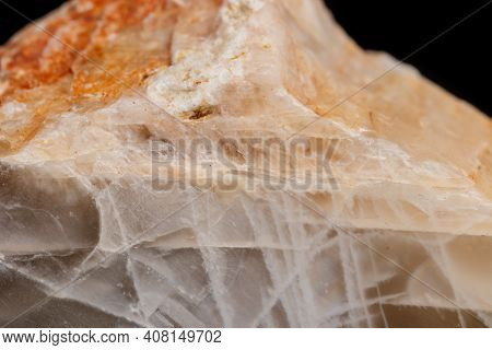 Macro Mineral Stone Moonstone A Black Background