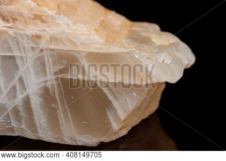 Macro Mineral Stone Moonstone A Black Background