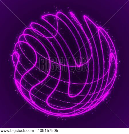 Abstract 3d Sphere. Sphere With Twist Lines. Glowing Lines Twisting. Outer Space Object. Futuristic 
