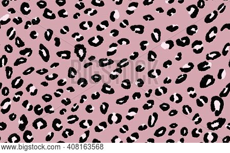 Abstract Modern Leopard Seamless Pattern. Animals Trendy Background. Pink And Black Decorative Vecto