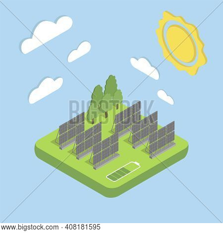 Solar Energy Isometric Illustration Vector Solar Panels