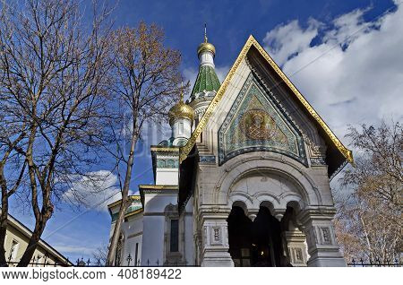 Sofia, Bulgaria - December 29, 2020: Russian Orthodox Church St. Nicholas The Wonderworker Or Miracl
